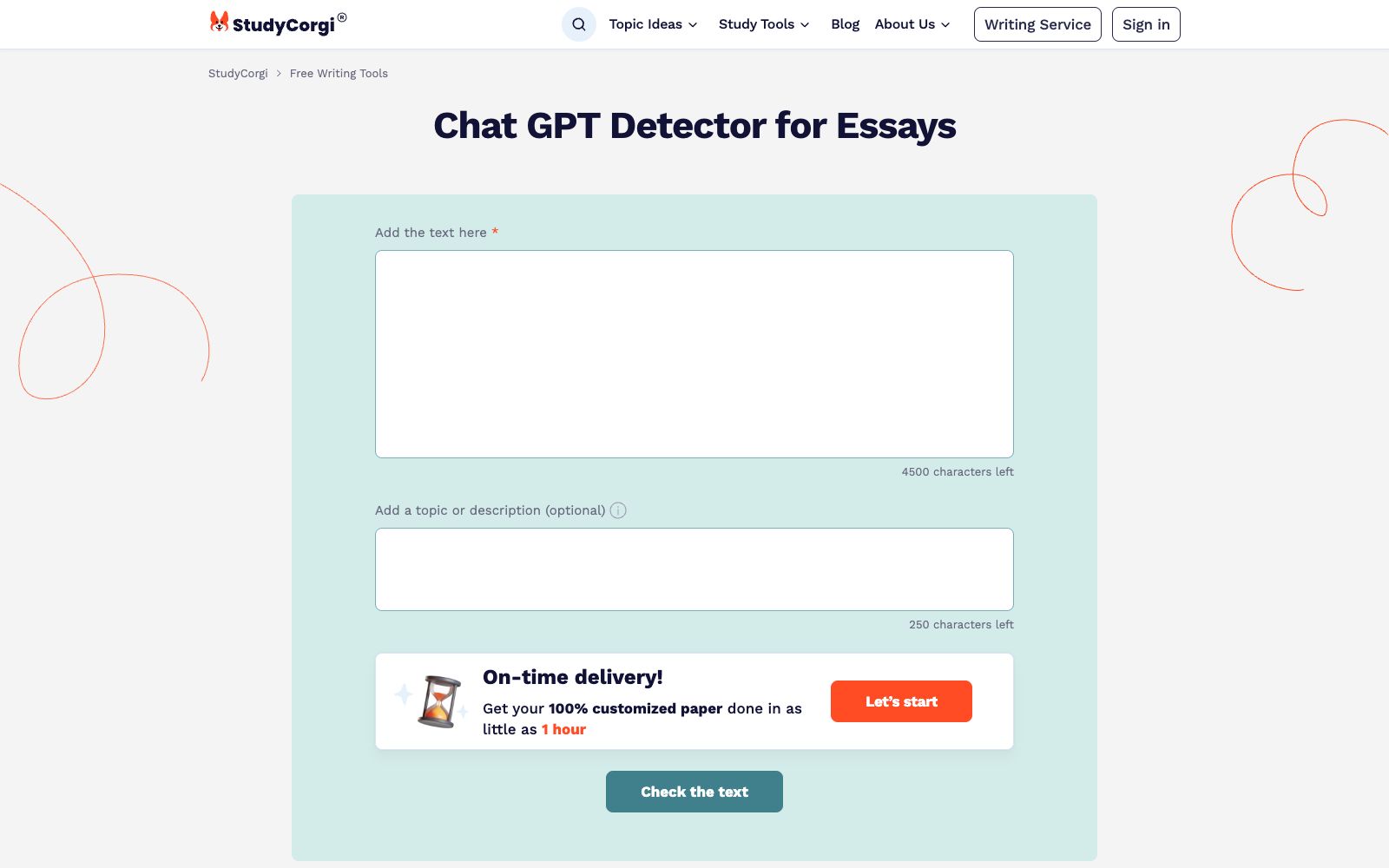 首页 - Studycorgi ChatGPT Detector